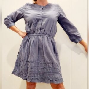 Abercrombie & Fitch 100% Cotton Lace Dress Midi 3/4 Sleeves Button Down Blue